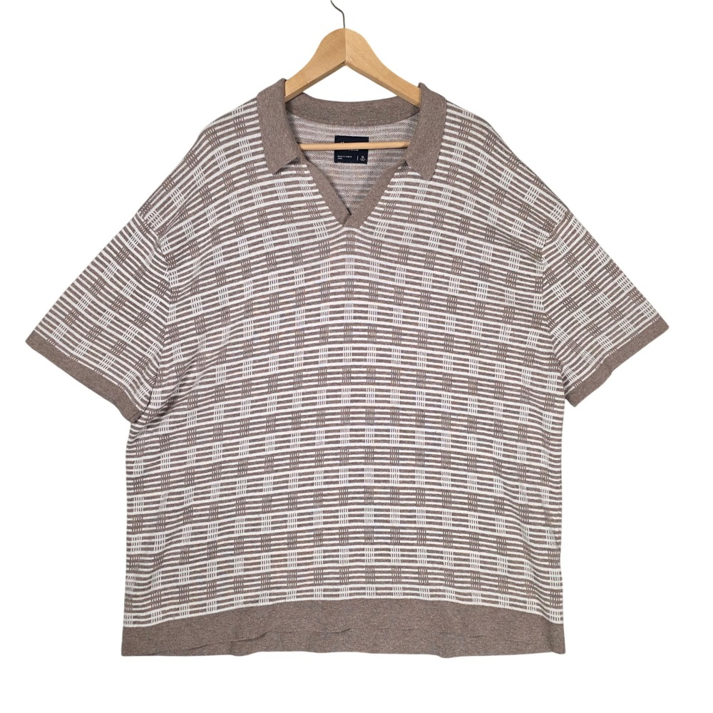 Abercrombie & Fitch Polo Geometric Grid Short Sleeve Mens XL Cream Tan Preppy